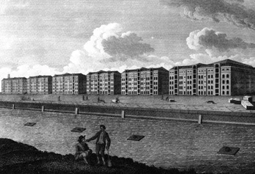 A View of the Warehouses and West-India Dock, 1803